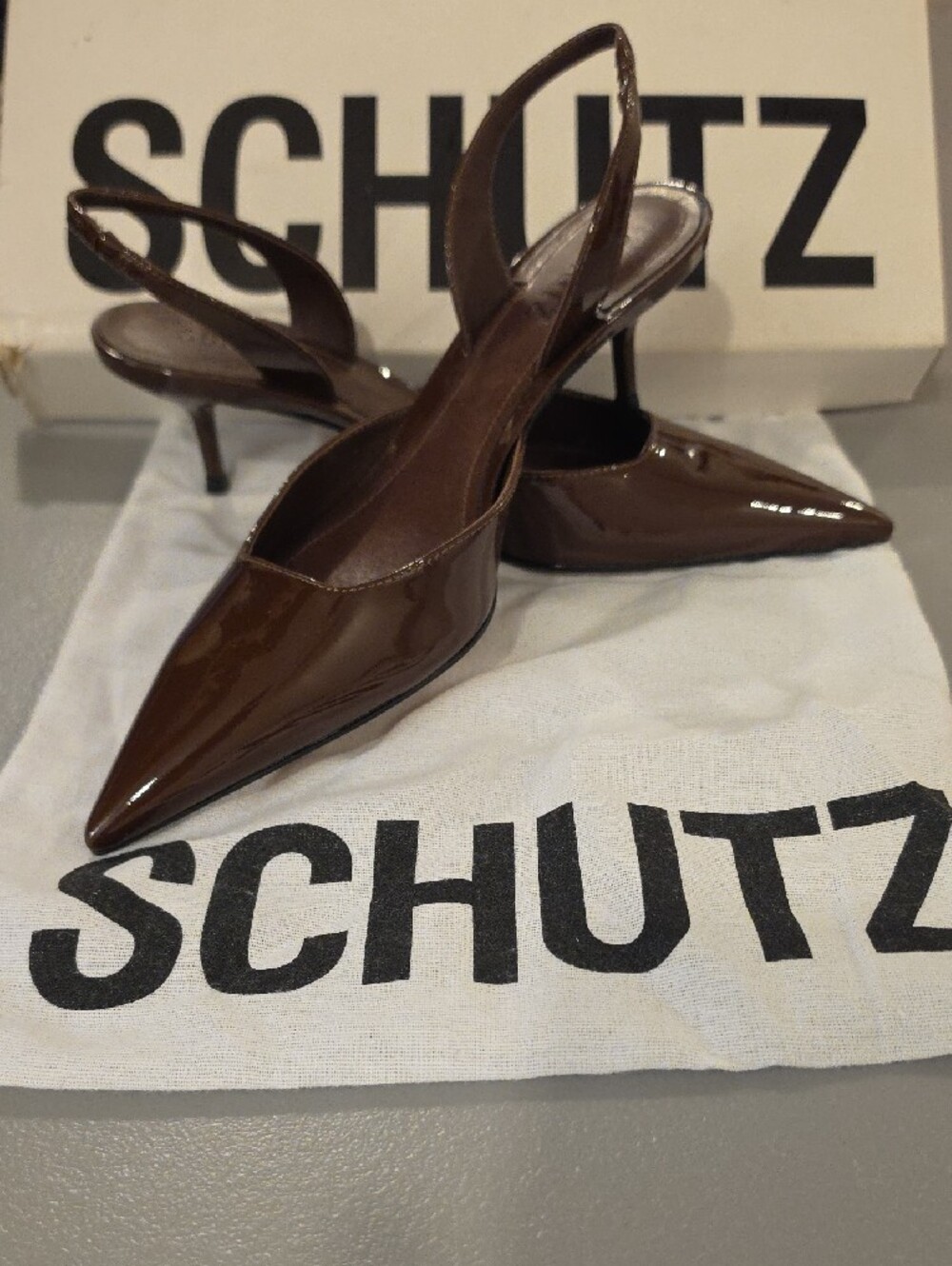 SCHUTZ women’s Patent leather Slingback Pump in Brown size 6. New in box - Picture 3 of 10